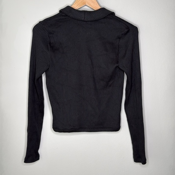 Madewell Curved Hem Polo Cardigan Ribbed Tee in True Black Size XS NWT - Picture 3 of 6